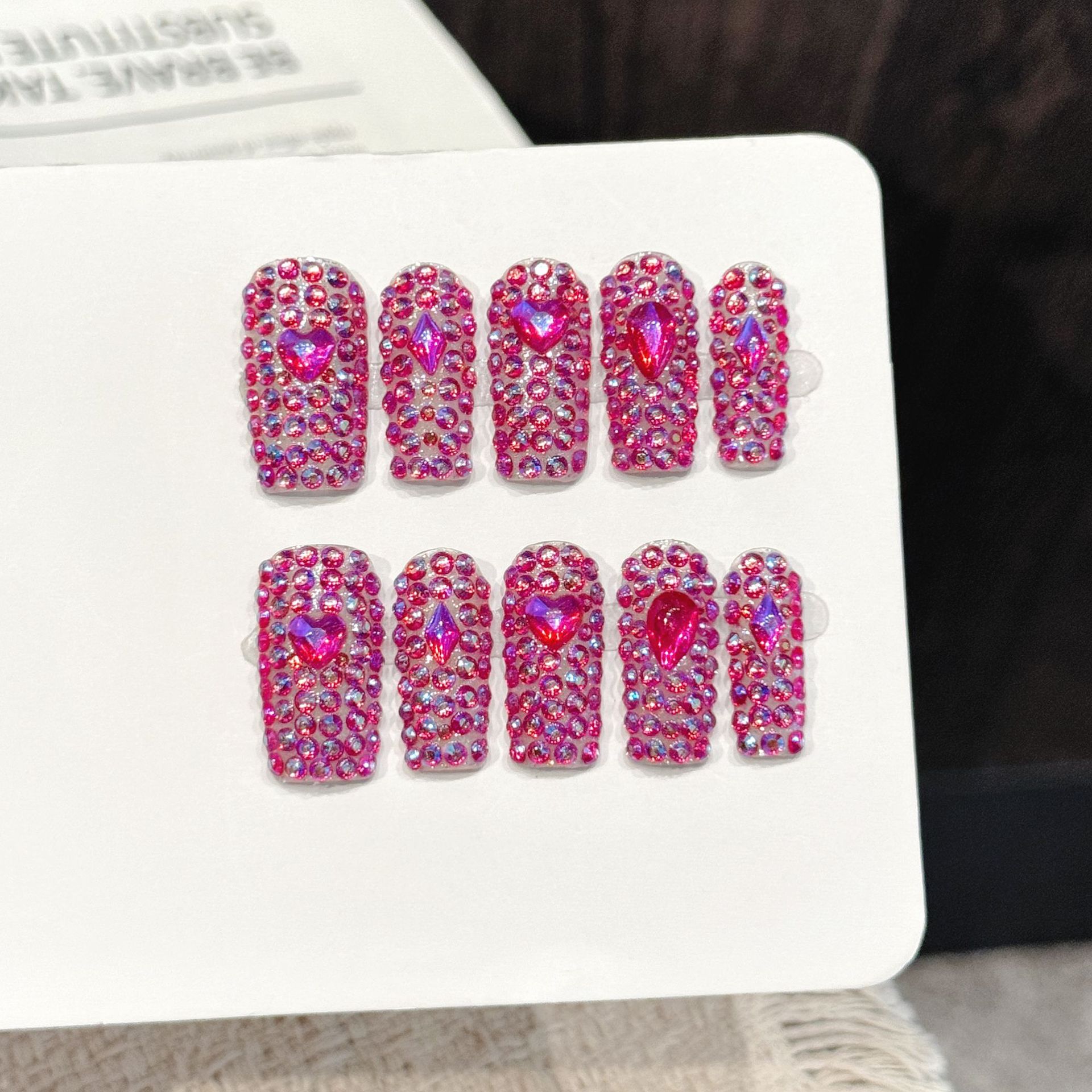 Nail Art Fake - 10PCS Long Square Handmade Press On