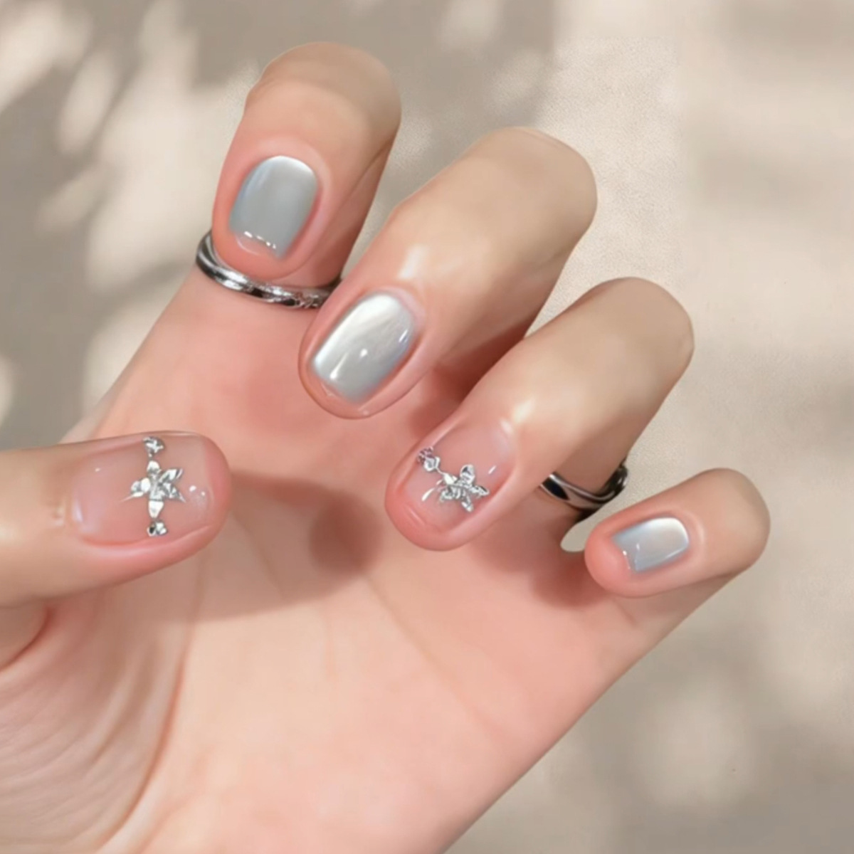 Nail Art Simple - 24Pcs Cat's Eye Simple Glitter Nails