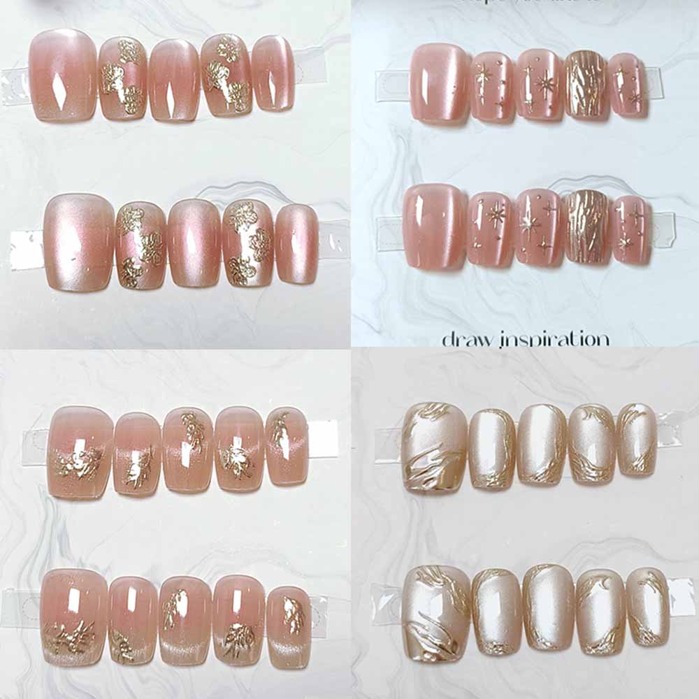 Nail Art Cat Eye Simple - 10 Pcs Hand Crafted Gold-plated Flower