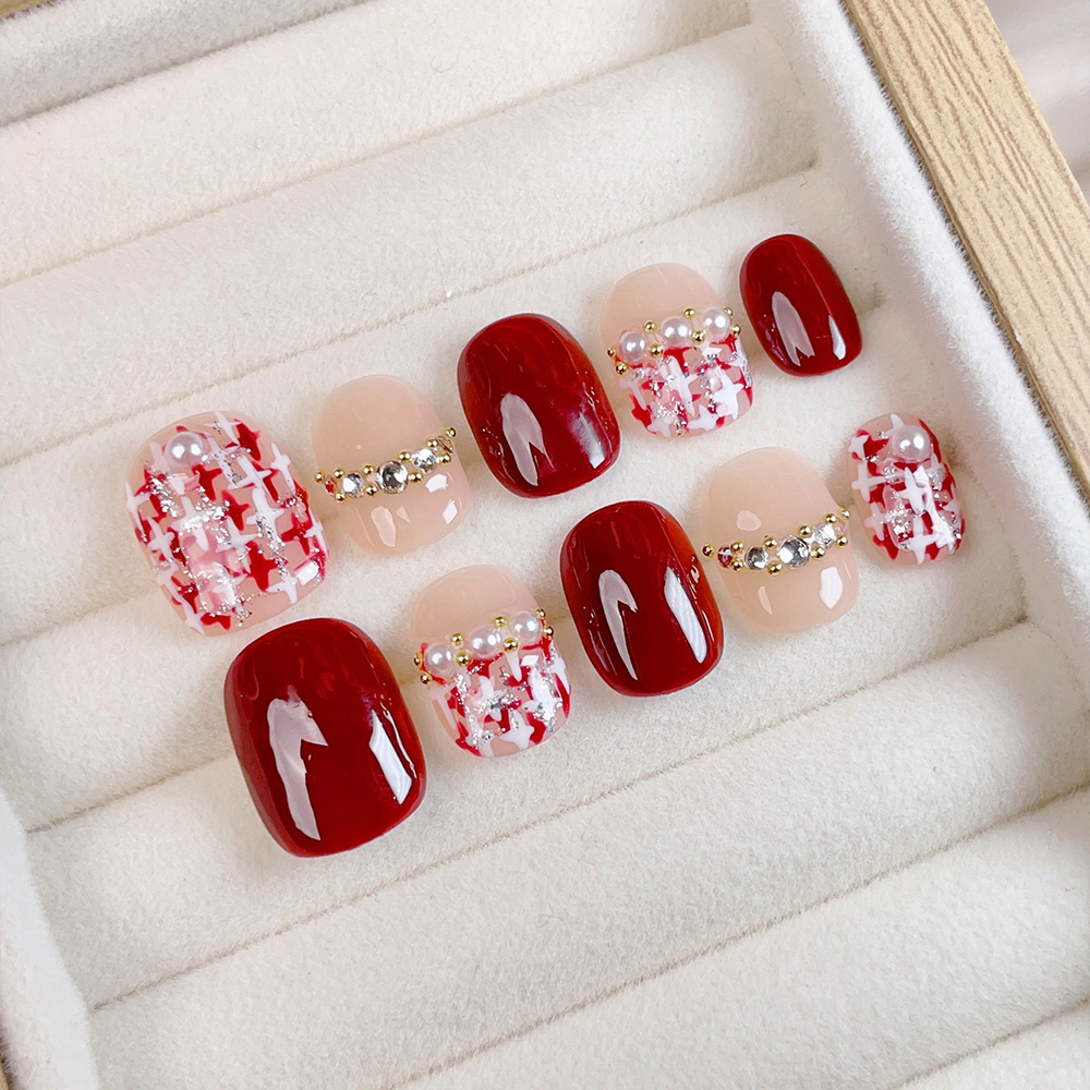 Nail Art Fake - 10pcs Short Square Round Handmade Press