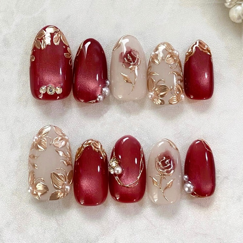 24PCS Gilt Rose Almond Stick o - Nail Art Cat Eye Simple recension och pris