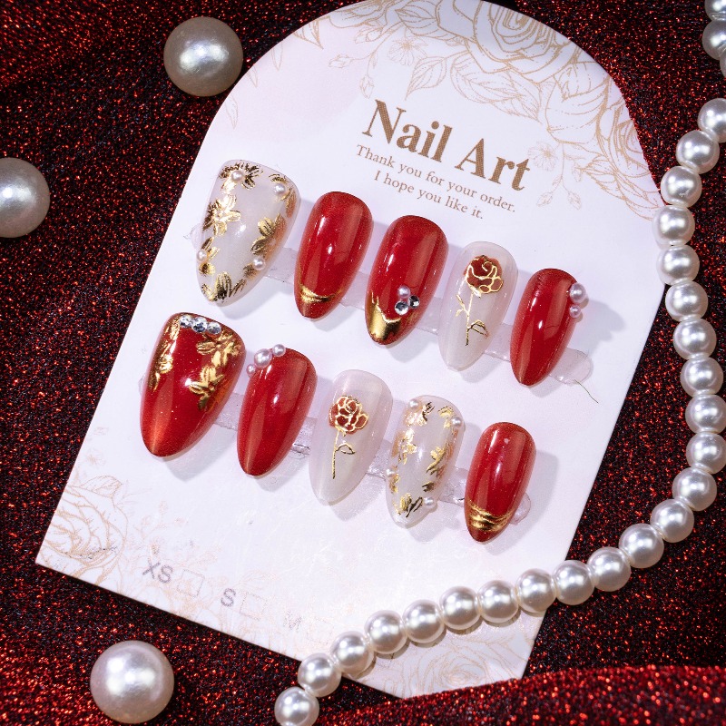 24PCS Gilt Rose Almond Stick o - Nail Art Cat Eye Simple recension och pris