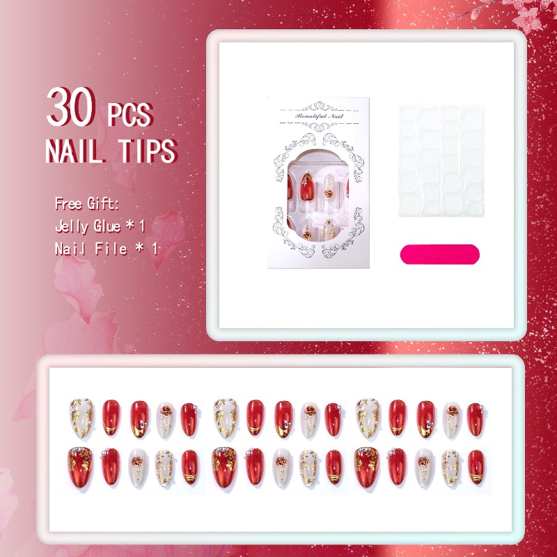 24PCS Gilt Rose Almond Stick o - Nail Art Cat Eye Simple recension och pris