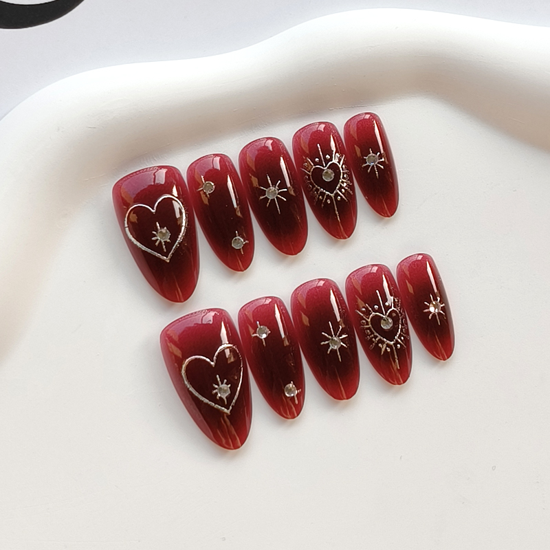 10Pcs French Style Burgundy Ha - Nail Art Simple Elegant recension och pris