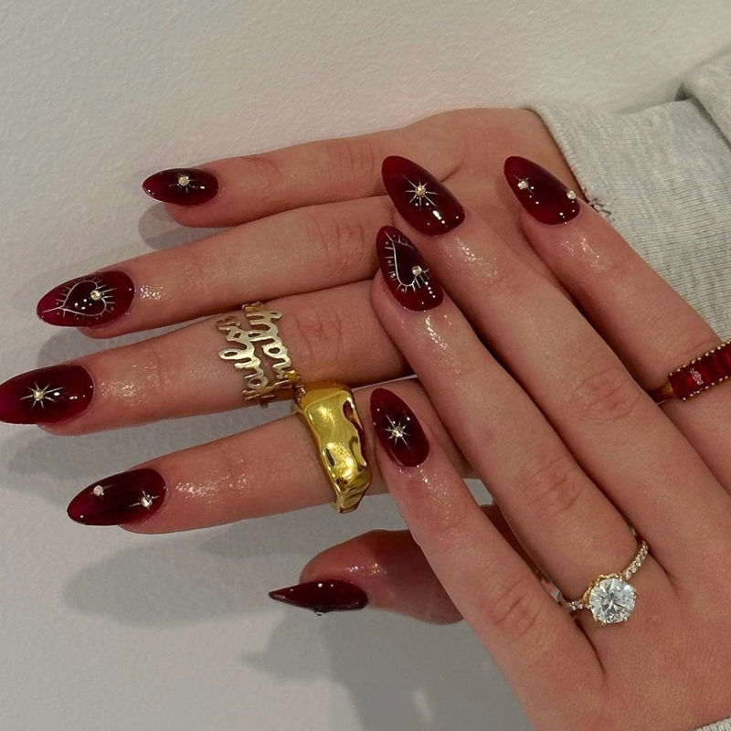 10Pcs French Style Burgundy Ha - Nail Art Simple Elegant recension och pris