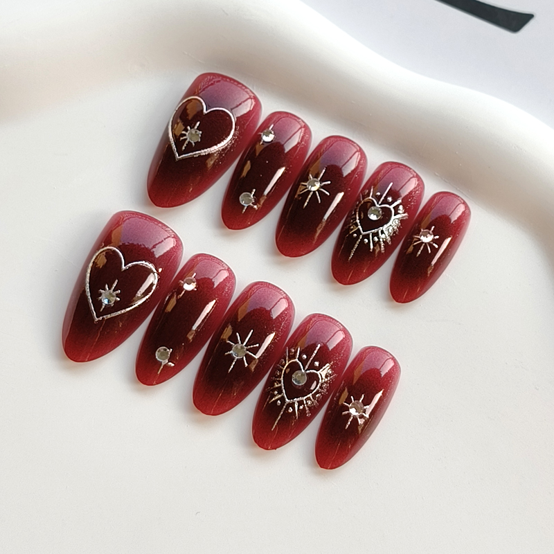10Pcs French Style Burgundy Ha - Nail Art Simple Elegant recension och pris