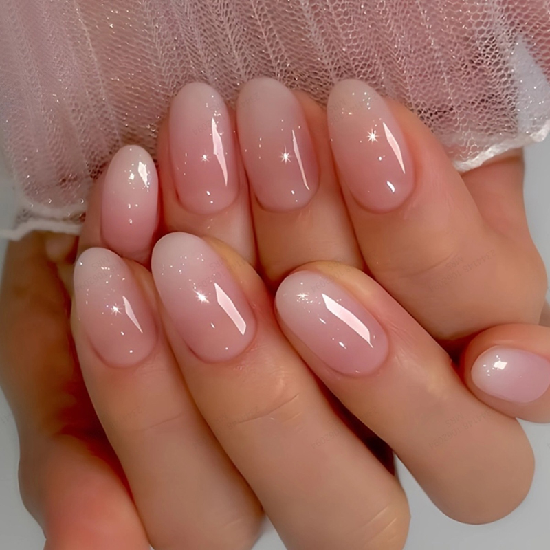 24Pcs Oval Short Pink Press on - Nail Art Cat Eye Simple recension och pris