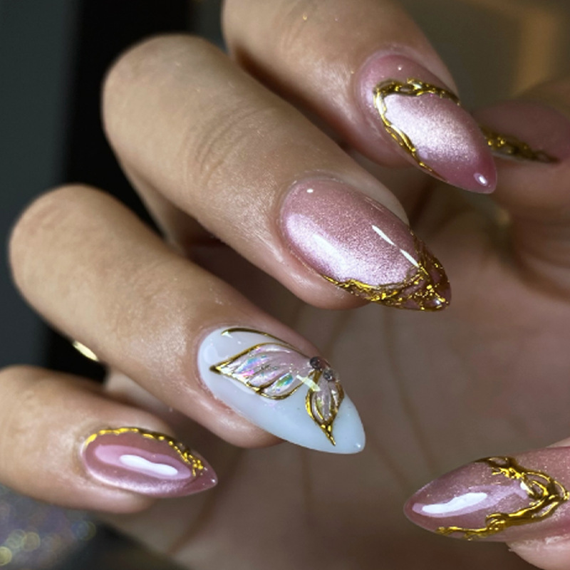 Cat Eye Almond False Nails Gol - Nail Art Cat Eye Simple recension och pris