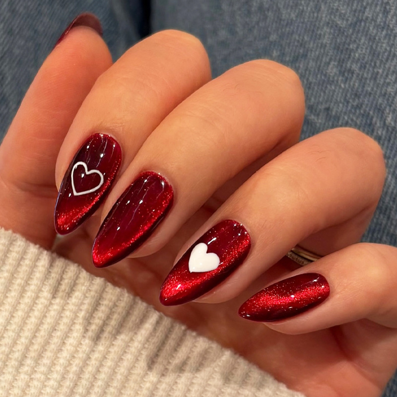 24PCS Simple Red Cat Eye Almon - Nail Art Cat Eye Simple recension och pris