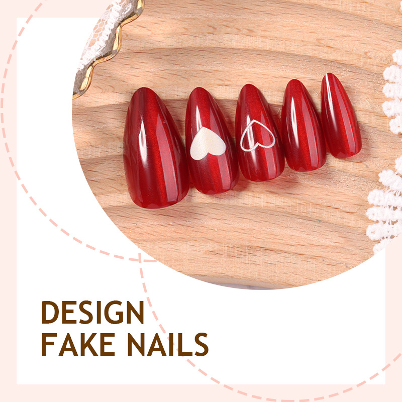 24PCS Simple Red Cat Eye Almon - Nail Art Cat Eye Simple recension och pris