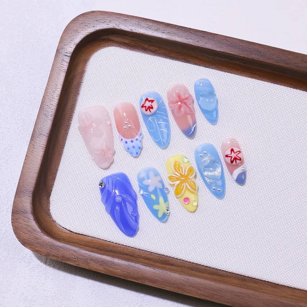 Luxury Almond-Shaped Handmade  - Nail Art Ice Blue recension och pris