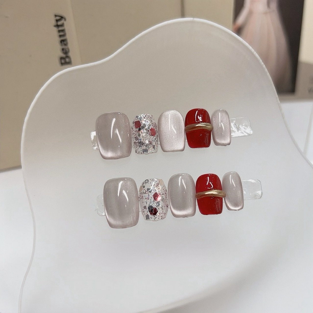 10PCS Light Luxury Short Squar - Nail Art Cat Eye Simple recension och pris