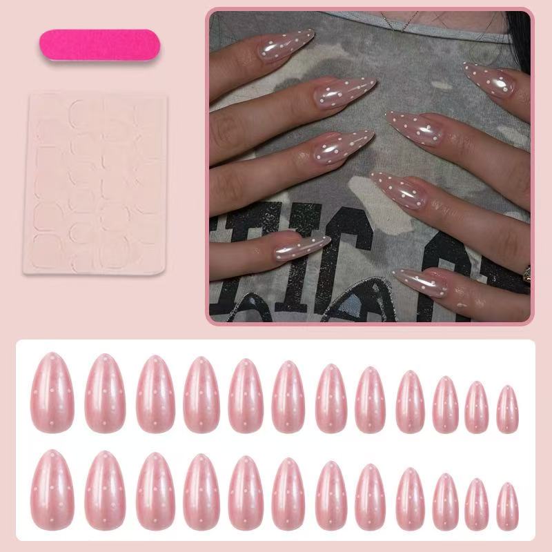 24PCS Shiny nude white polka d - Nail Art Simple Elegant recension och pris