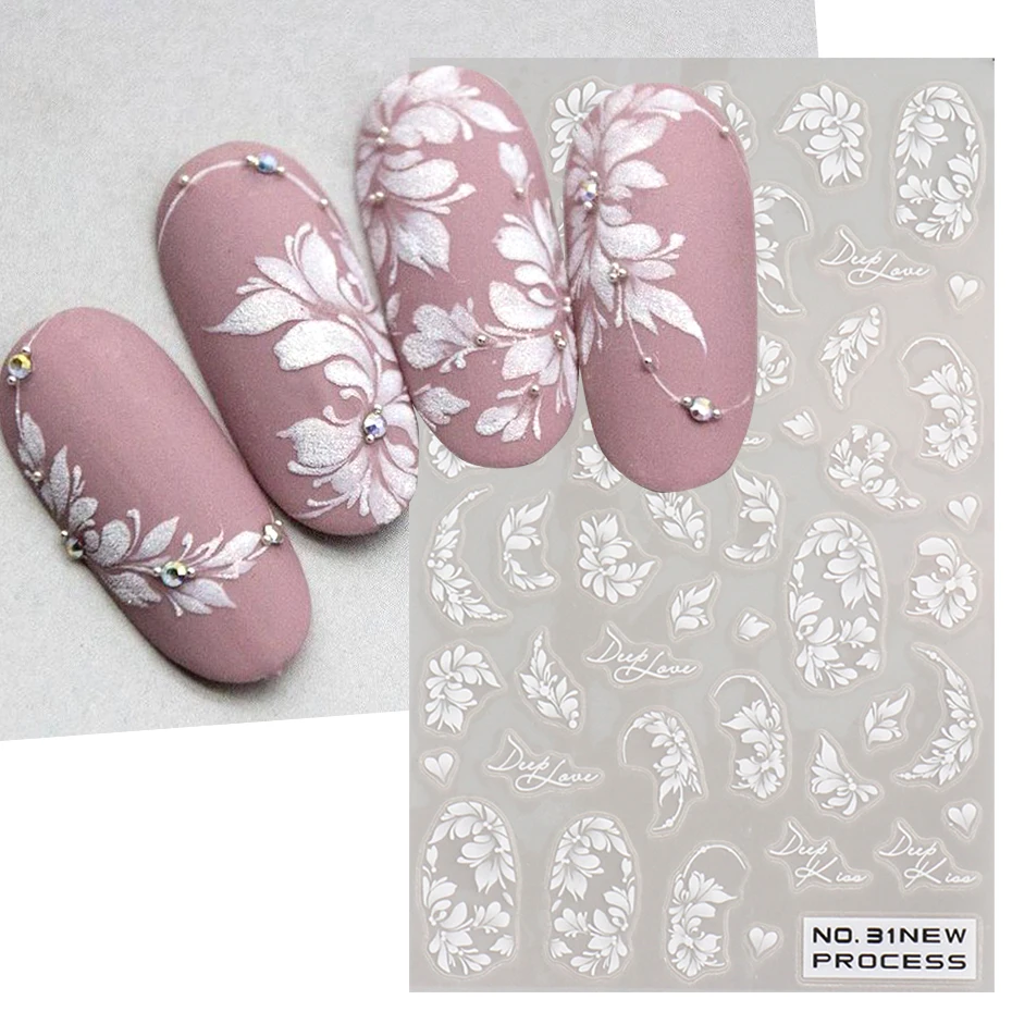 White Lace Flower Nail Art Sti - Nail Art Simple Elegant recension och pris